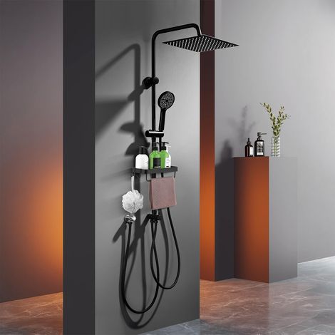 Douche à effet pluie sans robinetterie, système de douche noir avec pommeau de douche de 30 x 30 cm (1/5)