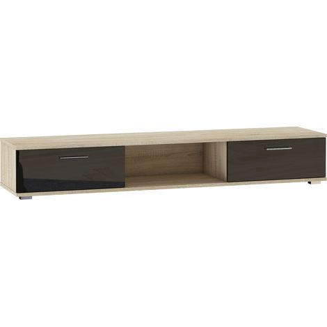Meuble TV bois Sonoma et noir brillant Flexa 176cm (1/4)