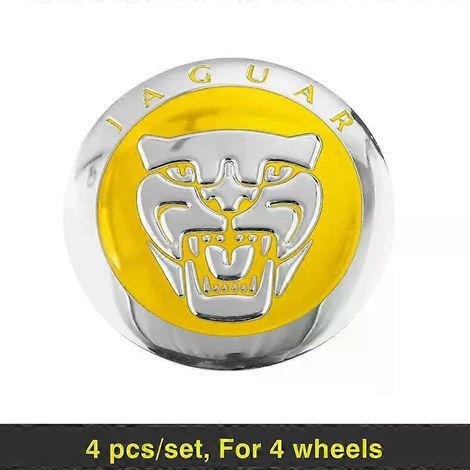 Lot de 4 autocollants pour enjoliveurs de roue, 56 mm, pour Jaguar XF 250, X-Type F, Pace XJ, X351, XE, S-Type XKR (jaune argenté) (1/2)