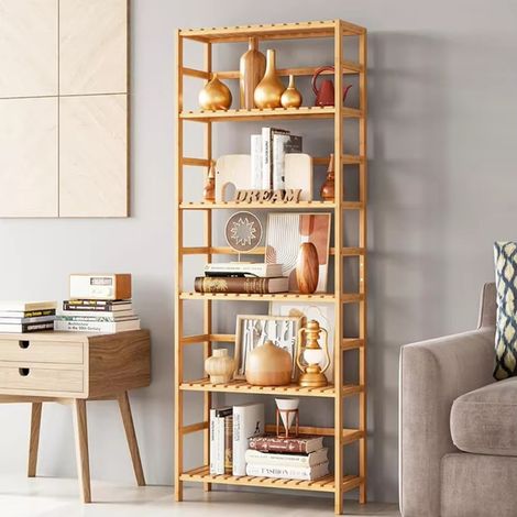 Bibliothèque en bambou 6 étagères – Rangement indépendant – Meuble de rangement pour salle de bain, cuisine et maison (1/5)