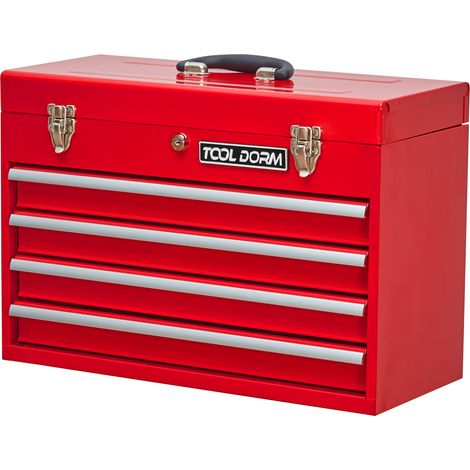 Coffre à outils métallique portable à 4 tiroirs et boîte supérieure, avec loquets verrouillables, liner EVA et poignée, rouge, CHICFURN (1/5)