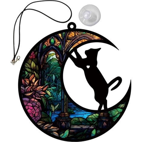 Katzen Hängedekoration mit Aufhängeleine mit Mondmotiv Acryl
