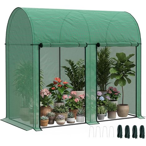 Outsunny invernadero de exterior invernadero de jardín con 2 puertas enrollables con cremallera marco de acero y cubierta de PE 200x100x178 cm verde (1/5)