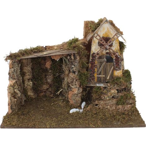 Capanna per Presepe con Luci e Mulino a Vento 60x35 cm 11771 (1/5)