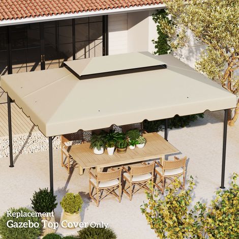 Telo di ricambio per gazebo, tenda da giardino o padiglione tessuto in poliestere, 4 x 3 m, beige