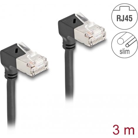 Delock Cable de red RJ45 Cat.6A S/FTP Slim 90Â° hacia abajo / acodado hacia abajo 3 m negro