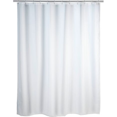 Wenko – Rideau de douche anti-moisissure 180x200 cm – Revêtement antibactérien – Base lestée avec anneaux inclus – Polyester blanc