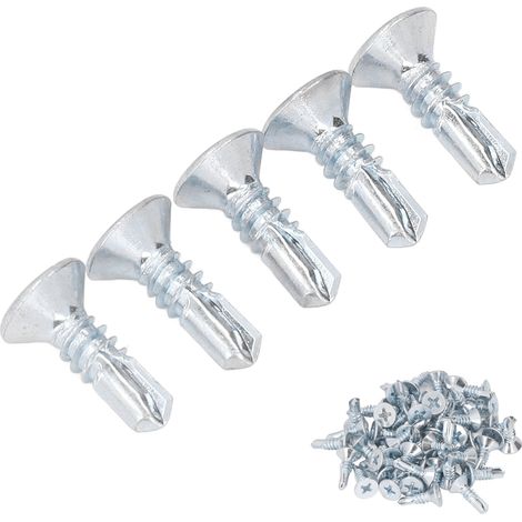50 vis autoforeuses à tête plate cruciformes 4.8x16mm acier carbone galvanisé argent antirouille pour maison et bureau (1/5)