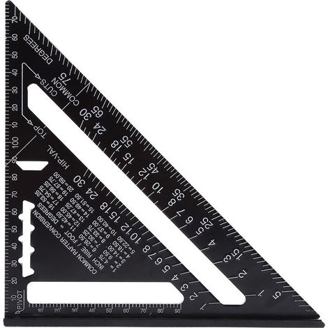 7" Rapporteur d\'angle de triangle,couleur noire,Équerre Triangle Règle d\'Angle Rapporteur en alliage d\'aluminium (Métrique) (1/5)