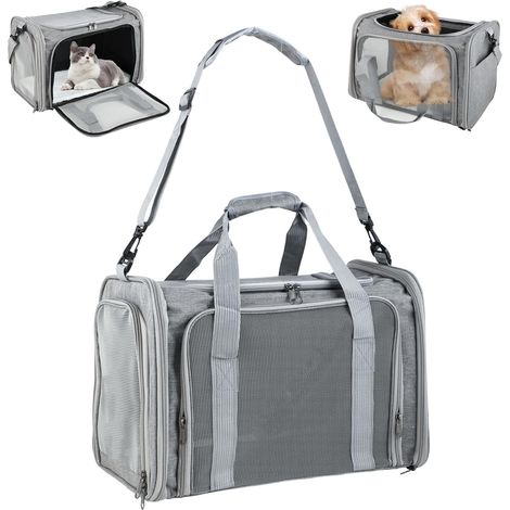 Sac Transport Chat Pliable – Cage Chat Respirante – Caisse de Transport Chat Léger pour Voyages/Voiture (Gris) (1/5)