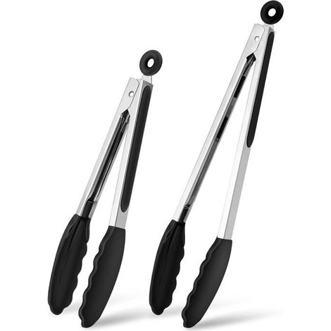 2 pinces cuisine inox silicone, 26 cm et 33 cm, résistantes à la chaleur, poignée ergonomique, pour barbecue et préparation alimentaire