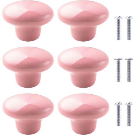 6 Pièces Bouton de Meuble, Bouton de Porte, Boutons de Portes pour Placards, Boutons de Tiroir, Céramique, Diamètre 32mm, Avec Vis, pour Armoires, Salon, Cuisine, Chambre à Coucher (Rose) (1/5)