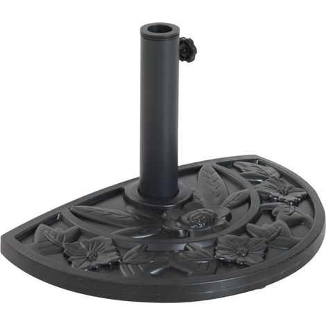 Pied de parasol semi-circulaire, poids 9 kg, compatible avec les mâts de 35 mm, 38 mm et 48 mm, rempli de ciment, pour terrasse/patio, 50 x 32 x 32 cm, noir (1/5)