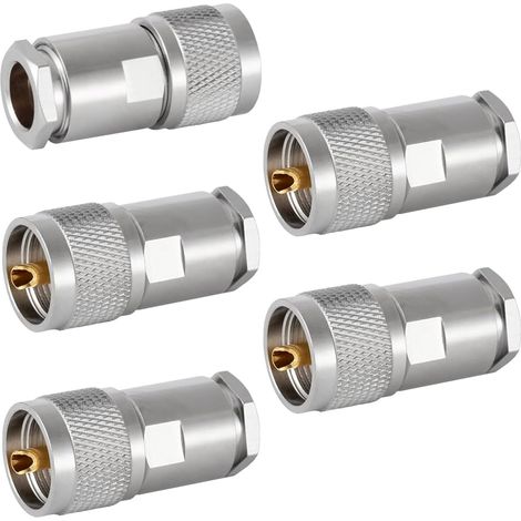 5PCS PL-259 UHF Mâles Connecteurs 50 Ohm Connecteur Mâle PL259 Ensemble de Cinq Pièces Coaxial RF à Sertir Adaptateur de Connecteur pour RG-213 VLMR-400 RG8 RG59 Câble Coaxial à Faible Perte (1/5)