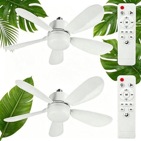 Lot de 2 Ventilateur de Plafond avec Lumière et Telecommande, E27 40W Lampe de Ventilateur LED Dimmable Plafonnier Timing, Silencieux, 3 Vitesses pour Chambre, Salon, Bureau (Blanc 40W) (1/5)