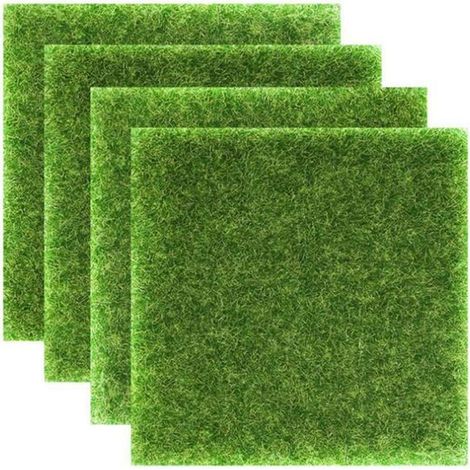 Mousse Artificielle - Plastique - Carré 15 x 15 cm - Pour Paysage Miniature Jardin DIY Décoration Intérieure Extérieure - Lot de 4 (1/5)