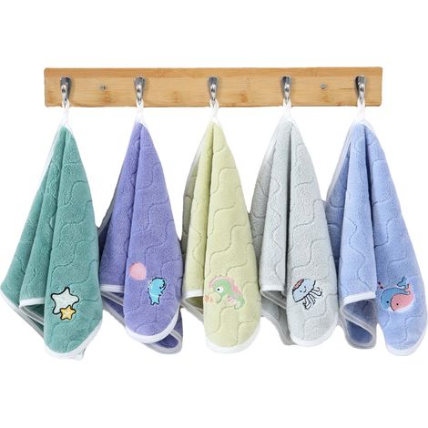 Lot de 5 serviettes polaire corail à motifs marins et vagues, douces et absorbantes, 5 couleurs. (1/5)