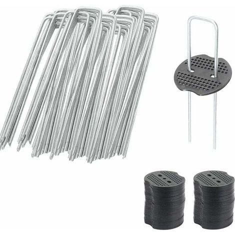 50 Gartenheringe mit 50 Unterlegscheiben, Bodenanker für Unkrautnetze, Campingheringe, U-förmige Heringe, Länge 150 mm, Durchmesser 2,5 mm - Crezuo