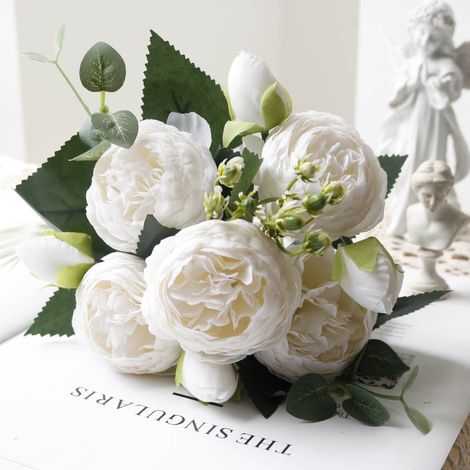 Bouquet De Fleurs Artificielles - Pivoines En Soie - Décoration Mariage Fête Des Amoureux Intérieur Jardin - 1 Pièce (1/3)