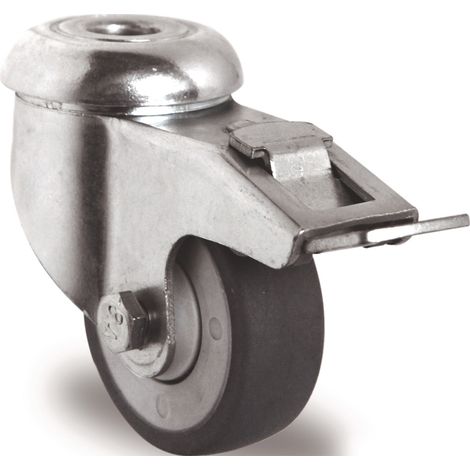Rueda giratoria con freno Ø 100mm cap. 100kg con agujero trasero 11mm rodamiento de bolas goma gris TECWERK (1/2)