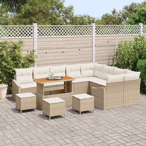 Gartensofa-set mit Kissen mit Speicher 13 pcs Beige Poly Rattan (1/5)