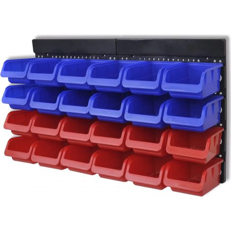 Boîtes de rangement murales pour atelier, bleues et rouges (2 unités de rangement)