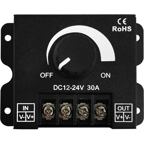 Variateur LED 12-24V 30A PWM réglable sans palier, bouton molette pour ajuster luminosité, mémoire, contrôleur pour bandeaux LED monochromes 5050 3528 (1/4)