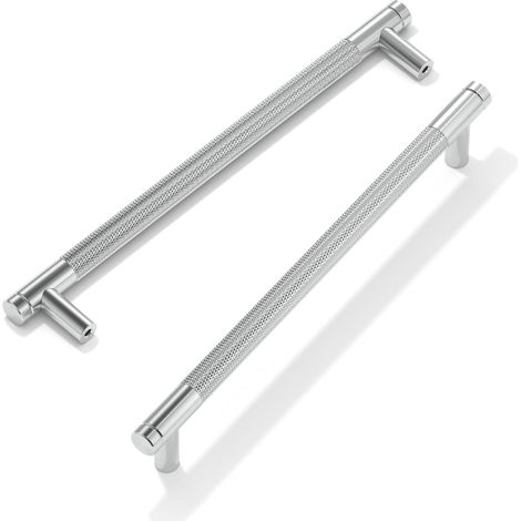 Lot de 2 poignées de meuble - Pour armoires de cuisine - 192 mm d'espacement entre les trous - Poignées de meubles argentées à filetage (1/5)