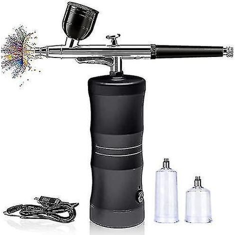 Kit aérographe avec compresseur, mini pistolet à peinture portable avec compresseur, kit de peinture simple/double action - noir (1/5)