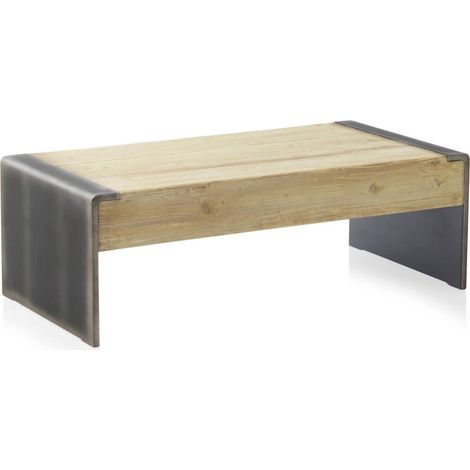 Table basse rectangulaire bois d'épicéa et finitions métal chic - bois naturel et gris métallisé (1/5)