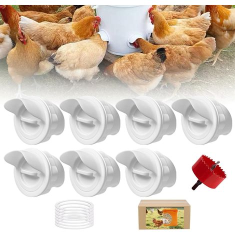 DIY Mangeoire Poules 7 Ports, Abreuvoir Poussin Automatique, Mangeoire à Volaille Gravité Kit pour Seaux Tonneaux Bacs