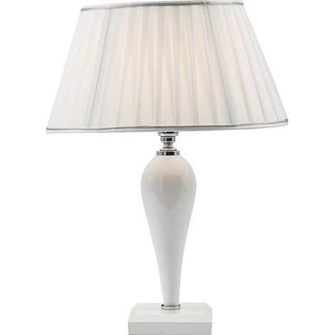 Lampe de table Cristelle en verre blanc avec abat-jour en tissu, connexion E14 IP20, design classique - Rossini Illuminazione (1/5)