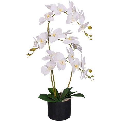 65cm Leaf Design UK Realistic Artificial Orchid Flower Display in Pot