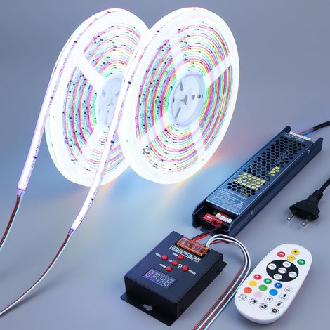 Ruban LED COB WS2811 RGB+IC Couleur Variable 24V 20m 180W Bande LED Autocollante avec Télécommande et Transformateur pour Décoration de Chambre, Cuisine, Gaming, 10m X 2 (1/5)