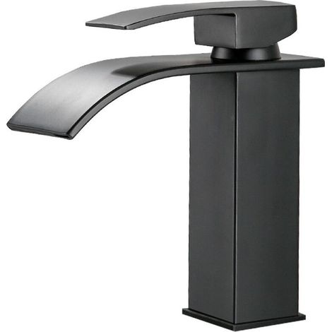 Mitigeur de lavabo Robinet cascade noir avec bec haut mitigeur lavabo haut monotrou (haut) (1/5)