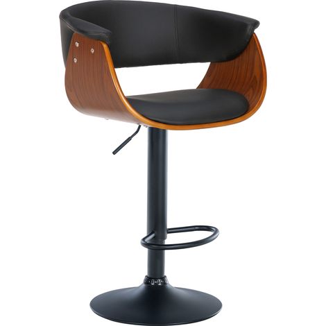 Sgabello bar dal design moderno con seduta regolabile in altezza e girevole in PVC nero, scocca in legno e metallo nero 100005452