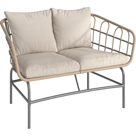 2-Sitzer-Gartensofa aus Kunstharz mit dicken, rutschfesten Kissen, 120 x 67 x 79 cm, Braun
