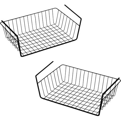 Unterregal Hängekorb aus Metall 40 x 26 cm 2er Set - schwarz - Aufbewahrungskorb zum Einhängen an Regalböden - Drahtkorb Organizer Korb für Regal Schrank Küche Büro