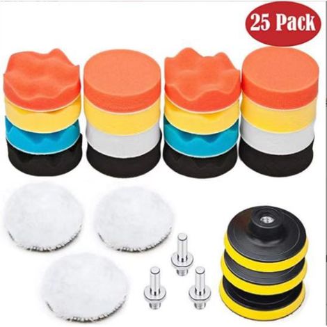 Kit de polissage auto 25 pièces, disque de polissage éponge 80 mm, embout de polissage pour perceuse, brosse de polissage pour meuleuse (1/3)