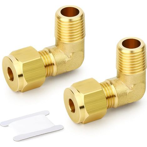 2 pezzi di raccordo a compressione in ottone a 90 gradi, connettore maschio BSP da 1/4" per tubo con diametro esterno di 6 mm (1/4)