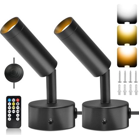 Schwarzer, kabelgebundener LED Wandstrahler (5 W), 360° drehbar, mit einstellbarer Farbtemperatur, Timer und Fernbedienung für die Beleuchtung vo (1/5)