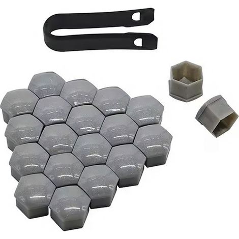 Capuchons d'écrous de roue gris 21 mm, 20 pièces + clip (1/5)
