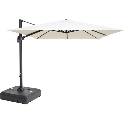 Parasol déporté 3x3m et dalle à lester sur roues aluminium blanc