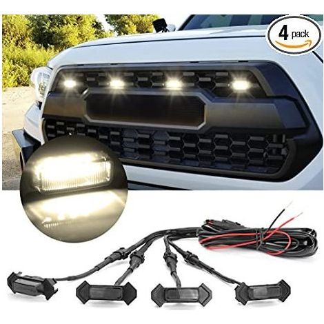 LED Grille Lights (4pcs, Black Shell with Warm White Light) with Harness and Fuse for Toyota Tacoma TRD PRO 2016 2017 2018 Front Grille (1/5)