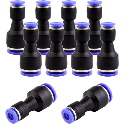10 - Réducteur Pneumatique - Raccord Rapide - Conversion 10mm à 6mm Pour Air Et Eau - Plastique Résistant - Noir Et Bleu - 10x6mm (1/5)