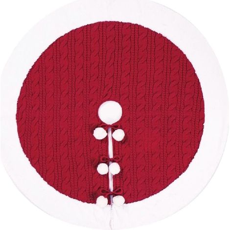 Weihnachtsbaumdecke aus Jute mit roter Aufschrift „Frohe Weihnachten“.