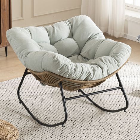 Schaukelstuhl Papasan aus Chenille, Metallrahmen, Ergonomischer Sitz, Farbe Hellblau (1/4)