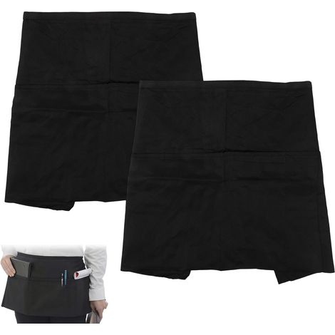 Lot de 2 tabliers de taille - Tablier court noir durable et anti-saleté avec 3 poches pour cuisine, restaurant et usage personnel - pour chefs, serveurs et cuisine à domicile (33 cm x 50 cm) (1/5)