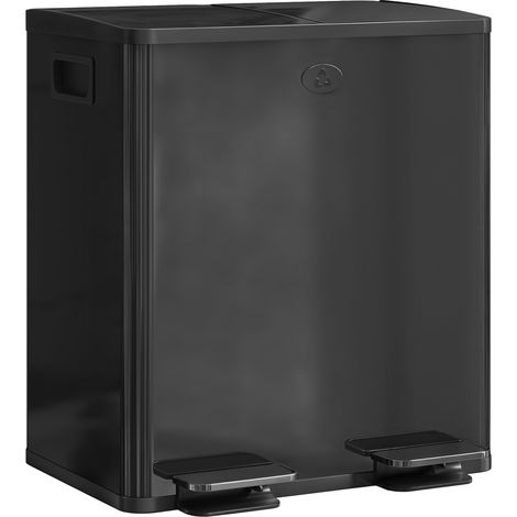 40L Dual Compartment Stainless Steel Bin, Deodoriser Holders - Glossy Black (1/5)