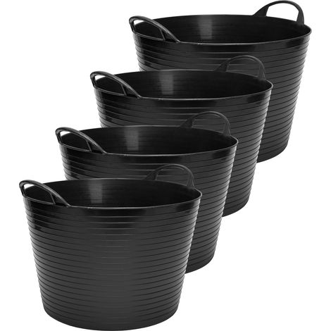 Garronda Lot de 4 seaux flexibles en polypropylène 26 L bacs universels usage maison jardin garage atelier coffre rangement transport poignées intégrées robustes GD-0184 (Noir)